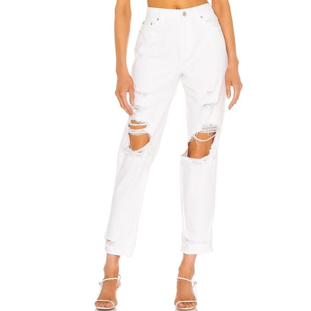 Pistola Presley High Rise Relaxed Ripped Cropped Jeans in White Blizzard